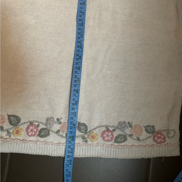 VINTAGE DANA SCOTT Cotton Floral Waist Embroidered Short Sleeve Sweater SZ M EUC - Picture 14 of 14